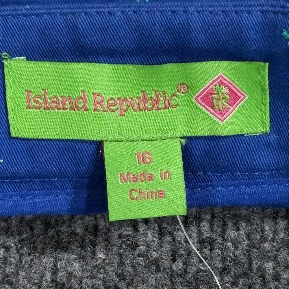 Island Republic Skort Shorts Womens 16 Blue Wrap Front Embroidered Palm Twill